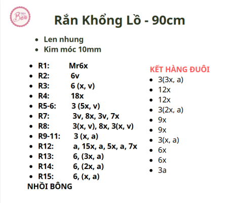 công thức móc len con rắn